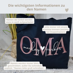 großer Baumwollbeutel OMA mit den Namen der Enkelkinder personalisiertes Geschenk der Enkel Geschenkidee Shopper Tasche Bild 7