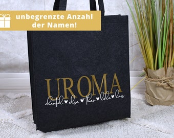 Hoher Maxi Filzshopper personalisiert | "Uroma" mit den Namen der Enkelkinder | Geschenk