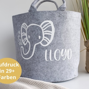 Spielzeugkorb - kleiner Elefant mit Namen | Korb aus Filz | Spielzeugaufbewahrung