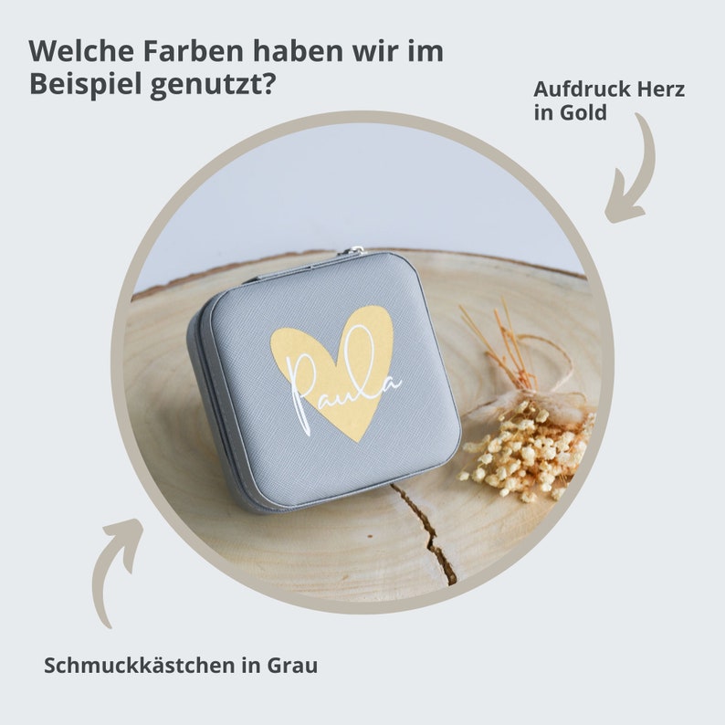 Schmuckkästchen mit Namen personalisierter Schmuckbox mit Herz Schmuckaufbewahrung für Unterwegs Geschenk für Freundin oder Schwester Bild 6