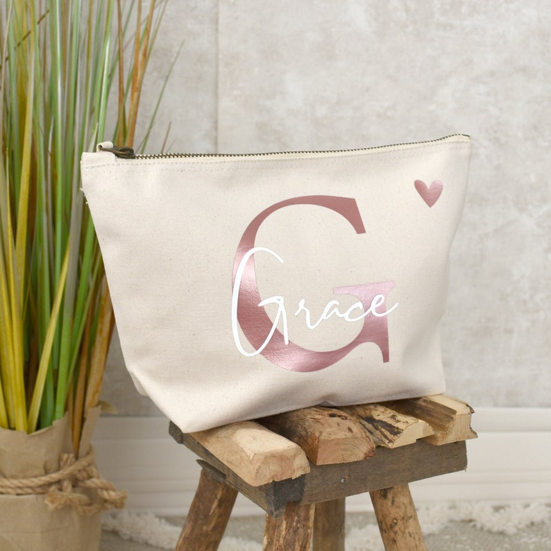 personalisierte Tasche aus Canvas-Baumwolle Buchstabe und Namen Kosmetiktasche mit Initialien Bild 7