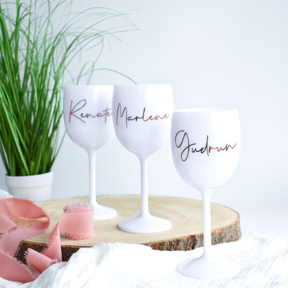 Personalisiertes Weinglas zum JGA | Weingläser mit Namen zum Junggesellinnenabschied für Frauen | Accessoires zum JGA | Wein Glas in Weiß