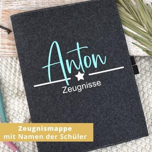 personalisierte Zeugnismappe | "Stern" und dem Namen des Kindes | Filzmappe | Geschenkidee zum Schulstart | Geschenk zur Einschulung