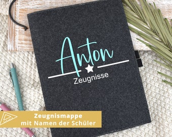 personalisierte Zeugnismappe | "Stern" und dem Namen des Kindes | Filzmappe | Geschenkidee zum Schulstart