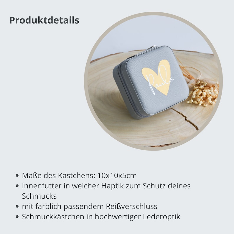 Schmuckkästchen mit Namen personalisierter Schmuckbox mit Herz Schmuckaufbewahrung für Unterwegs Geschenk für Freundin oder Schwester Bild 2