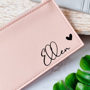 Mini-Geldbörse mit Namen und Herz | Geschenkidee | personalisiertes Portemonnaie | Geldetui als Geschenk | Kartenhalter Leder