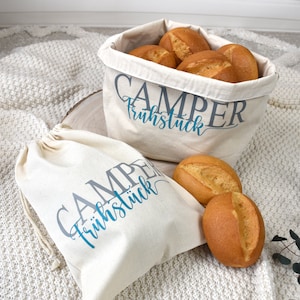 Bread basket and bread roll bag set made of cotton | personalized and sustainable | &quot;Camper Breakfast&quot; | flourishes
