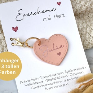 Schlüsselanhänger im Lederlook - Herz | Erzieherin mit Herz | mit Karte | Abschiedsgeschenk