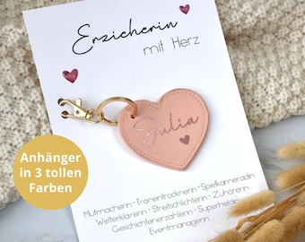 Schlüsselanhänger im Lederlook - Herz | Erzieherin mit Herz | mit Karte | Abschiedsgeschenk