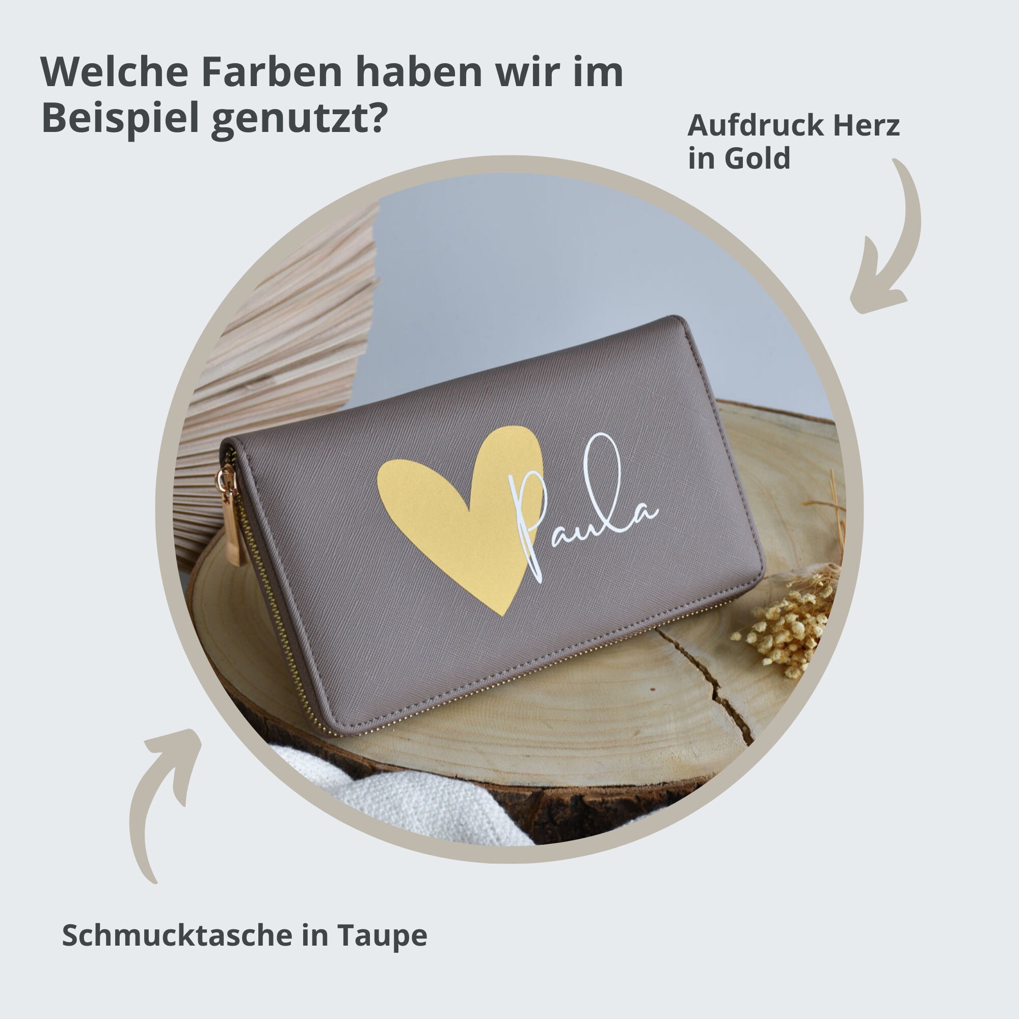 Personalisierte Schmucktasche mit Namen und Herz | Schmuckaufbewahrung für Unterwegs | Geschenk für Freundin | Reiseetui für Schmuck