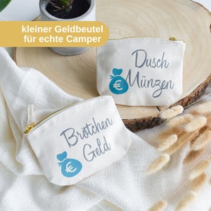 Kleiner Geldbeutel für Camper | personalisiertes Geschenk zum Urlaub | Brötchen Geld | Duschmünzen | Klimpergeld | Schönschrift