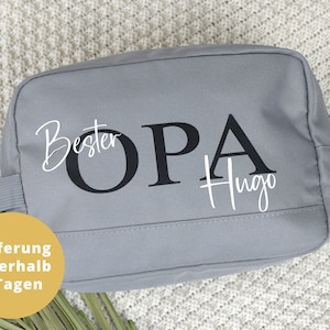 großer Kulturbeutel personalisiert für den besten Opa mit Namen | Kosmetiktasche für den Mann