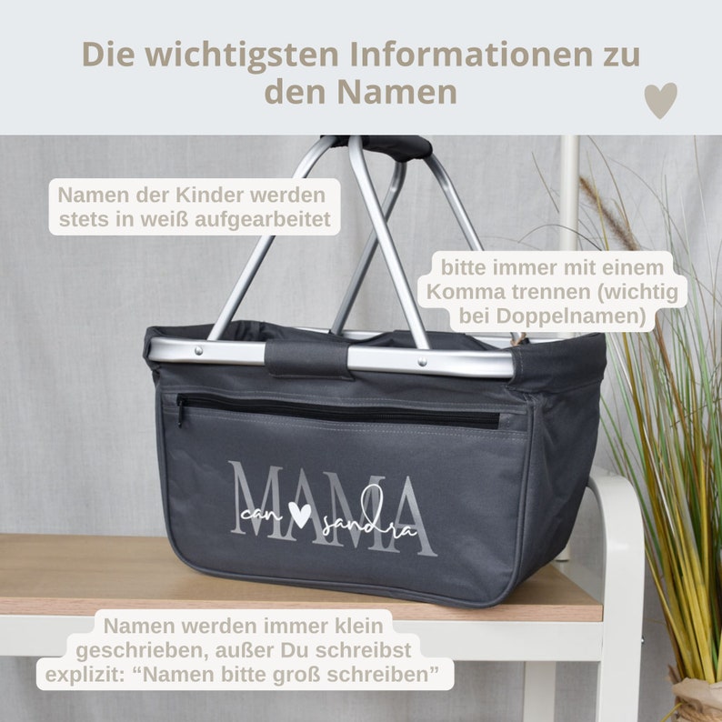 Personalisierter Einkaufskorb Mama mit den Namen der Kinder Geschenkidee zum Muttertag Geschenk Geburtstag beste Mama Markttasche Bild 5