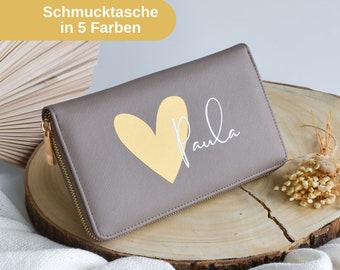 Personalisierte Schmucktasche mit Namen und Herz | Schmuckaufbewahrung für Unterwegs | Geschenk für Freundin | Reiseetui für Schmuck