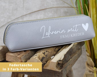 Personalisierte Federtasche | "Lehrerin mit Herz" | mit dem Namen der Lehrerin | Geschenkidee zum Abschied | Mäppchen für Lehrer