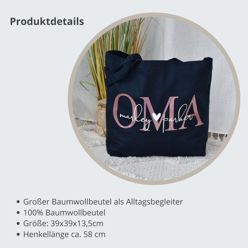 großer Baumwollbeutel OMA mit den Namen der Enkelkinder personalisiertes Geschenk der Enkel Geschenkidee Shopper Tasche Bild 3