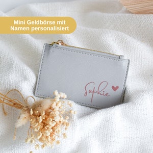 Mini-Geldbörse mit Namen und Herz | Geschenkidee | personalisiertes Portemonnaie für Damen | Geldetui als Geschenk | Kartenhalter Leder