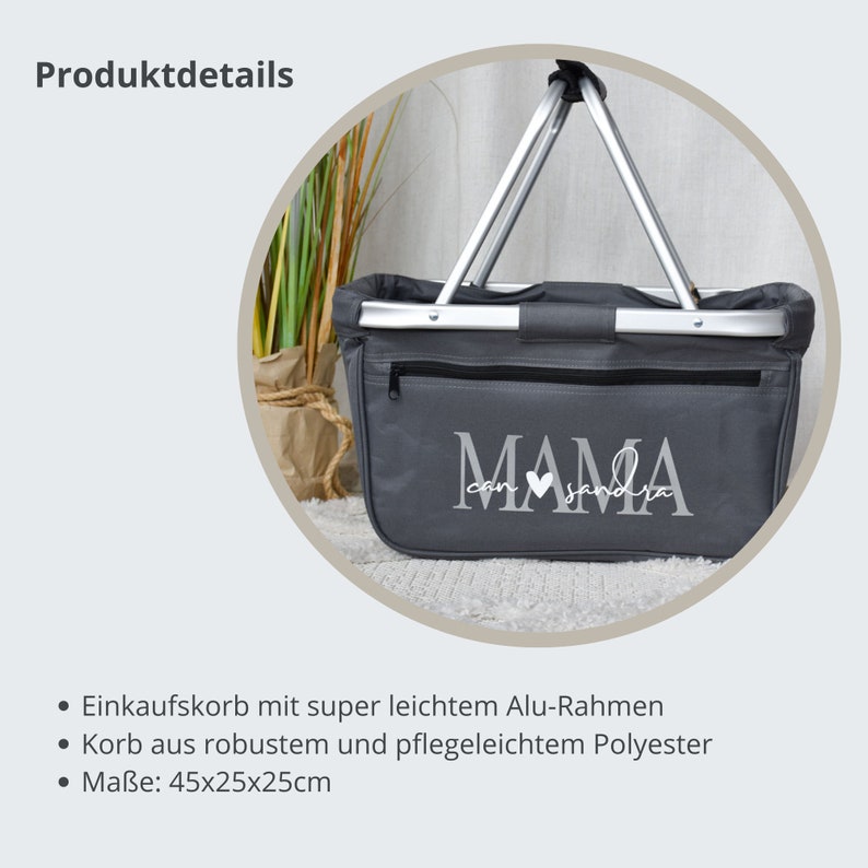 Personalisierter Einkaufskorb Mama mit den Namen der Kinder Geschenkidee zum Muttertag Geschenk Geburtstag beste Mama Markttasche Bild 3