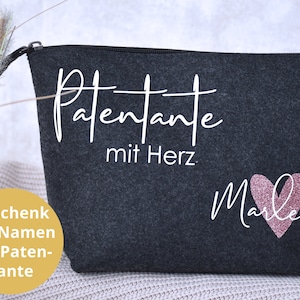 personalisierte Tasche aus Filz | Patentante mit Herz und Namen | Glitzer | Geschenkidee Paten fragen