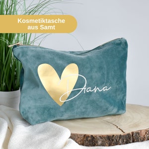 Geschenk Tasche aus Samt | Namen mit großem Herz | personalisierte Kosmetiktasche | Geschenkidee für Mama, Schwester oder Freundin