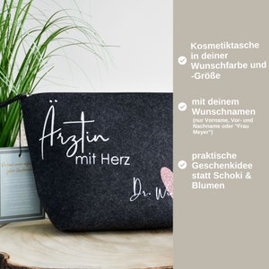 personalisierte Tasche aus Filz Ärztin mit Herz und Namen Glitzer Dankeschön Bild 3