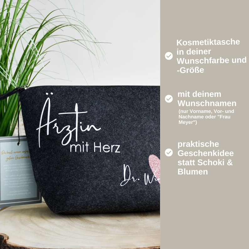 personalisierte Tasche aus Filz Ärztin mit Herz und Namen Glitzer Dankeschön Bild 3