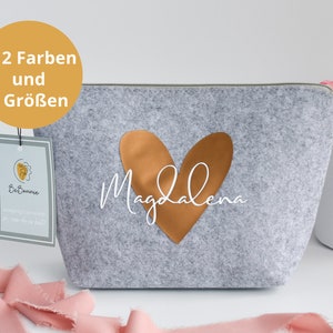 personalized cosmetic bag made of felt | name and heart | bag birthday gift for girlfriend, sister or mom - for women