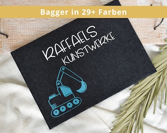 Sammelmappe für Kindergarten Kunstwerke | kleiner Bagger | personalisiert mit Namen | Geschenk Kindergartenstart | Geschenkidee Kunstmappe