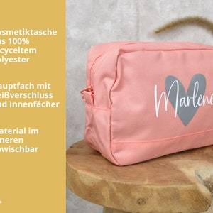 großer Kulturbeutel personalisiert für Frauen Herz mit Namen Kosmetiktasche für die Frau Geschenk Freundin, Schwester, Mama auf Reisen Bild 2