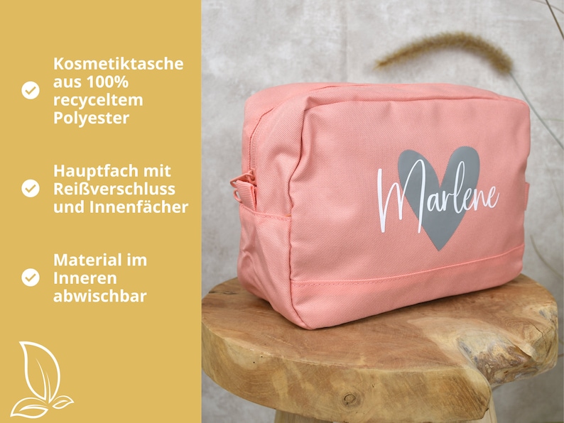 großer Kulturbeutel personalisiert für Frauen Herz mit Namen Kosmetiktasche für die Frau Geschenk Freundin, Schwester, Mama auf Reisen Bild 2