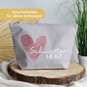 Geschenk für deine Schwester | Kosmetiktasche aus Baumwolle als Geschenkidee "Schwesterherz" | kleines Geschenk als Danke zum Geburtstag