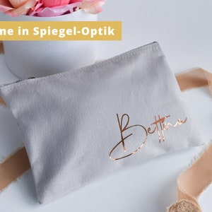 personalisierte Kosmetiktasche aus Canvas-Baumwolle | Namen in Spiegel-Optik | Schminktäschchen
