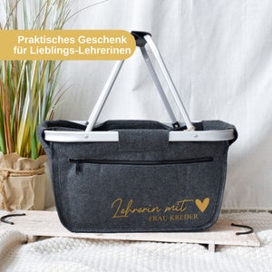 Geschenk - Lehrerin mit Herz und Namen | Geschenkidee zum Abschied für die beste Lehrerin | Einkaufskorb aus Filz personalisiert | Design 3