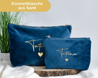 Geschenk Tasche aus Samt | Namen mit Herz | personalisierte Kosmetiktasche | Geschenkidee für Mama, Schwester oder Freundin