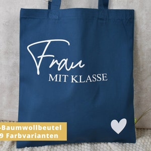 Bio-Baumwollbeutel "Frau mit Klasse" | witzige Geschenkidee für Lehrerin zum Abschied | personalisiertes Geschenk Lehrer