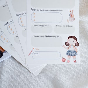 Gästebuchkarten zur Einschulung | kleines Mädchen | Ausfüllkarten als Erinnerung für den ersten Schultag | Dekoration Schulkind 2024
