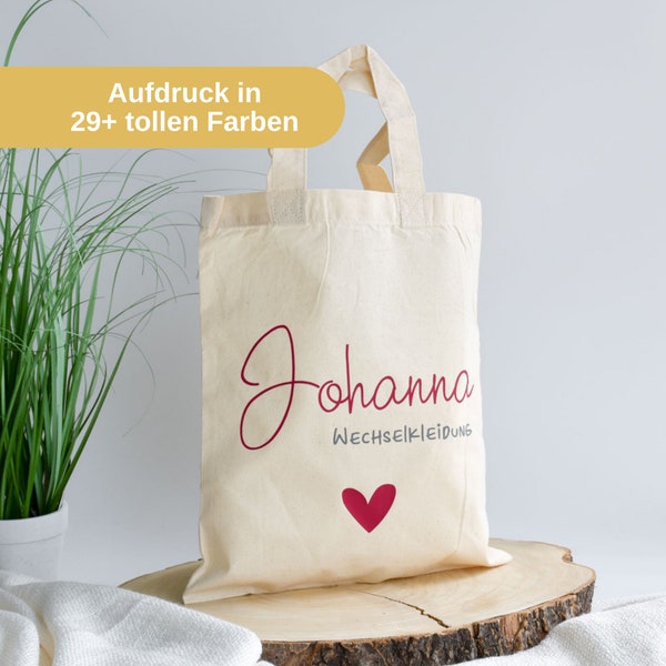 Beutel für Wechselkleidung im Kindergarten | Name und Herz | personalisiert mit dem Namen | Kita Tasche aus Baumwolle | Kindertasche