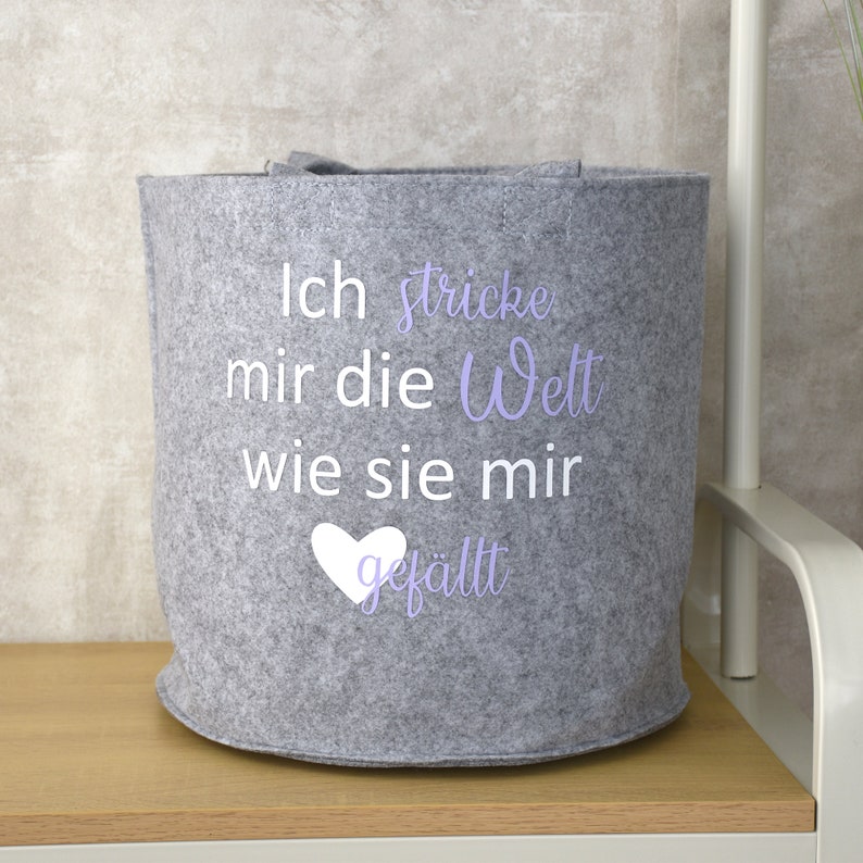 Strickkorb Ich stricke mir die Welt... Aufbewahrung für Wolle Utensilo zum Stricken oder Häkeln Geschenkidee Bild 4