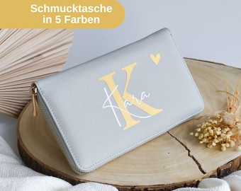 Personalisierte Schmucktasche mit Namen und Buchstabe | Schmuckaufbewahrung für Unterwegs | Geschenk für Freundin | Reiseetui für Schmuck