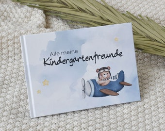 Kindergarten Freundebuch zum Ausfüllen | Freundschaftsbuch für Mädchen und Junge | "Alle meine Kindergartenfreunde" | Fliegerbär