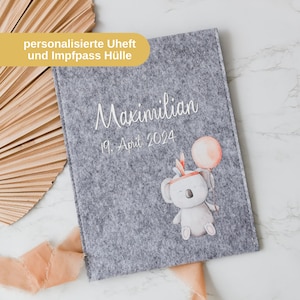U-Heft Hülle aus Filz mit Namen und Datum | kleiner Koala | Untersuchungsheft Umschlag | Uhefthülle | personalisiert für Junge oder Mädchen