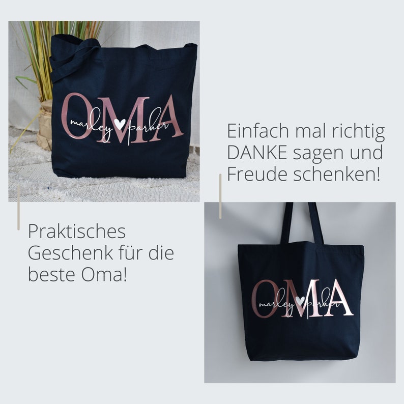 großer Baumwollbeutel OMA mit den Namen der Enkelkinder personalisiertes Geschenk der Enkel Geschenkidee Shopper Tasche Bild 8