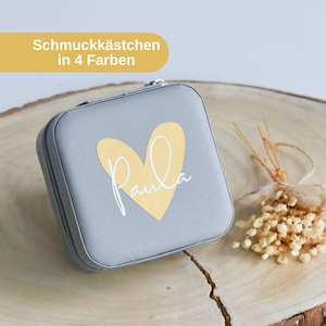 Schmuckkästchen mit Namen | personalisierter Schmuckbox mit Herz | Schmuckaufbewahrung für Unterwegs | Geschenk für Freundin oder Schwester