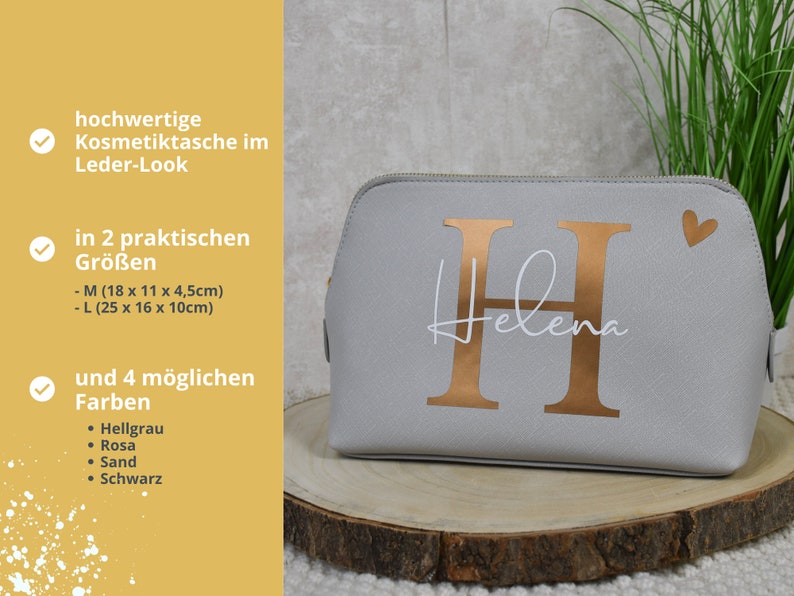 personalisierte Kosmetiktasche für Frauen Buchstabe und Namen Schminktasche für die Frau Kulturbeutel Leder-Look Geschenk Freundin Bild 3