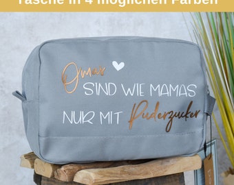 großer Kulturbeutel personalisiert für die beste Oma | "Omas sind wie Mamas nur mit Puderzucker" | Kosmetiktasche für Frauen