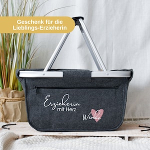 Geschenk für die Erzieherin mit Herz und Namen | Geschenkidee zum Abschied für die beste Erzieherin | Einkaufskorb aus Filz personalisiert
