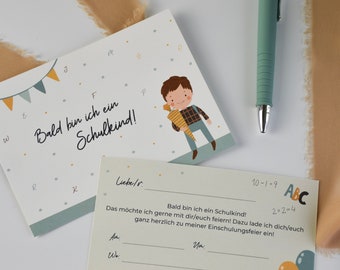 Cartes d'invitation pour l'inscription à l'école "Bientôt, je serai un écolier" - garçon | Invitation à la fête de rentrée scolaire