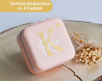 Personalisierte Schmuckbox | Schmuckkästchen mit Namen und Buchstabe | Schmuckaufbewahrung für Unterwegs | Geschenk für Freundin