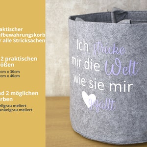 Strickkorb Ich stricke mir die Welt... Aufbewahrung für Wolle Utensilo zum Stricken oder Häkeln Geschenkidee Bild 2