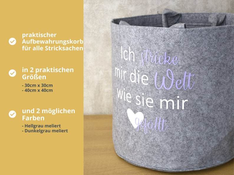 Strickkorb Ich stricke mir die Welt... Aufbewahrung für Wolle Utensilo zum Stricken oder Häkeln Geschenkidee Bild 2